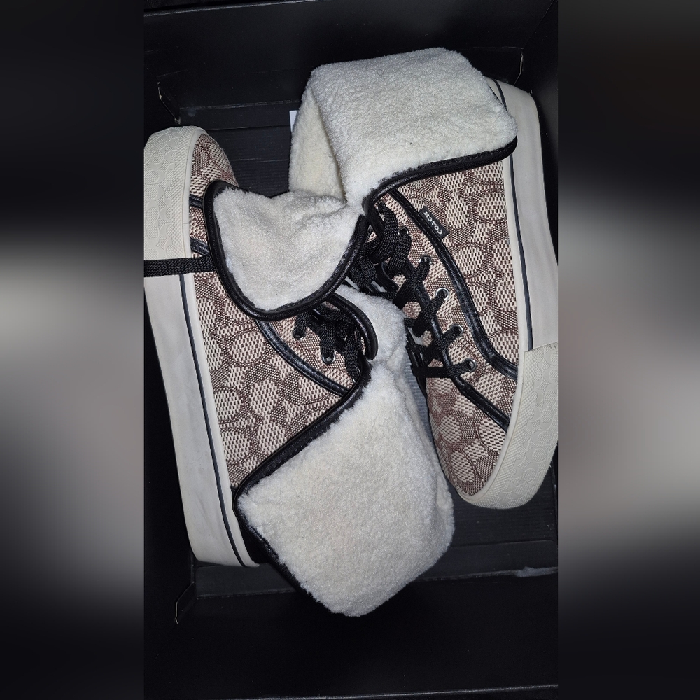 Coach Brown and Cream High-Top Sneakers